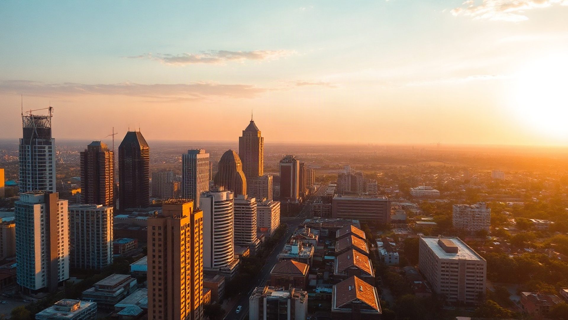 Aerial view of the Nairobi skyline at golden morning light