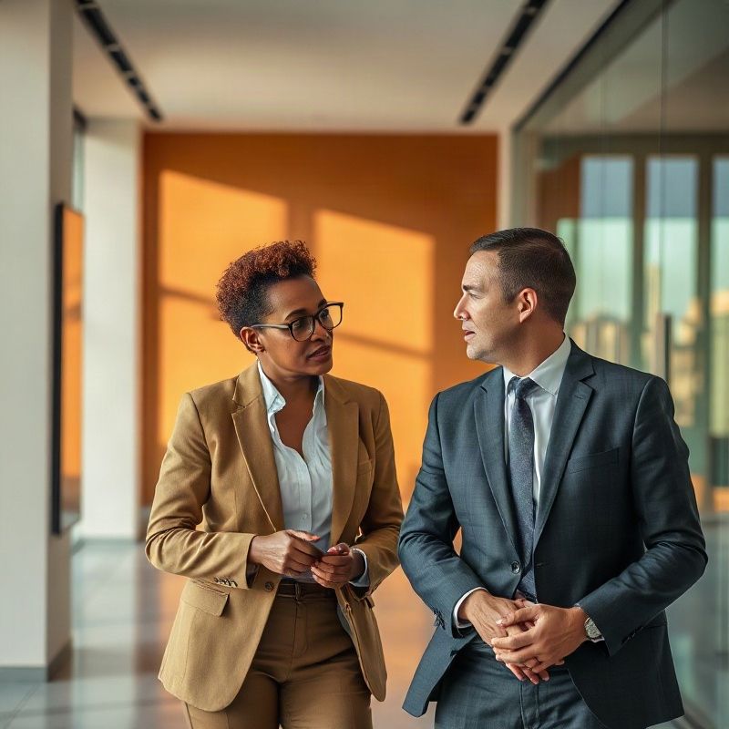 Two professionals in discussion at a Nairobi office